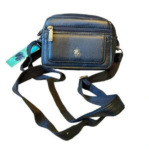 VTG Y2K XMPolo Black Faux Leather Crossbody Mini Purse Wallet Adjustable Strap